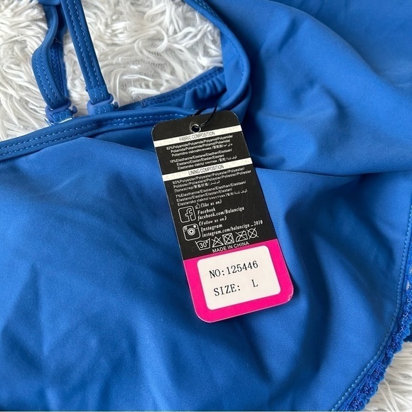 SHEKINI Off The Shoulder Sexy Low Waist Padding Bikini Two Piece Swimsuit Blue - Picture 11 of 13